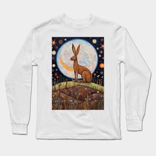 Moonlit Reverie: The Hare's Serenity Long Sleeve T-Shirt